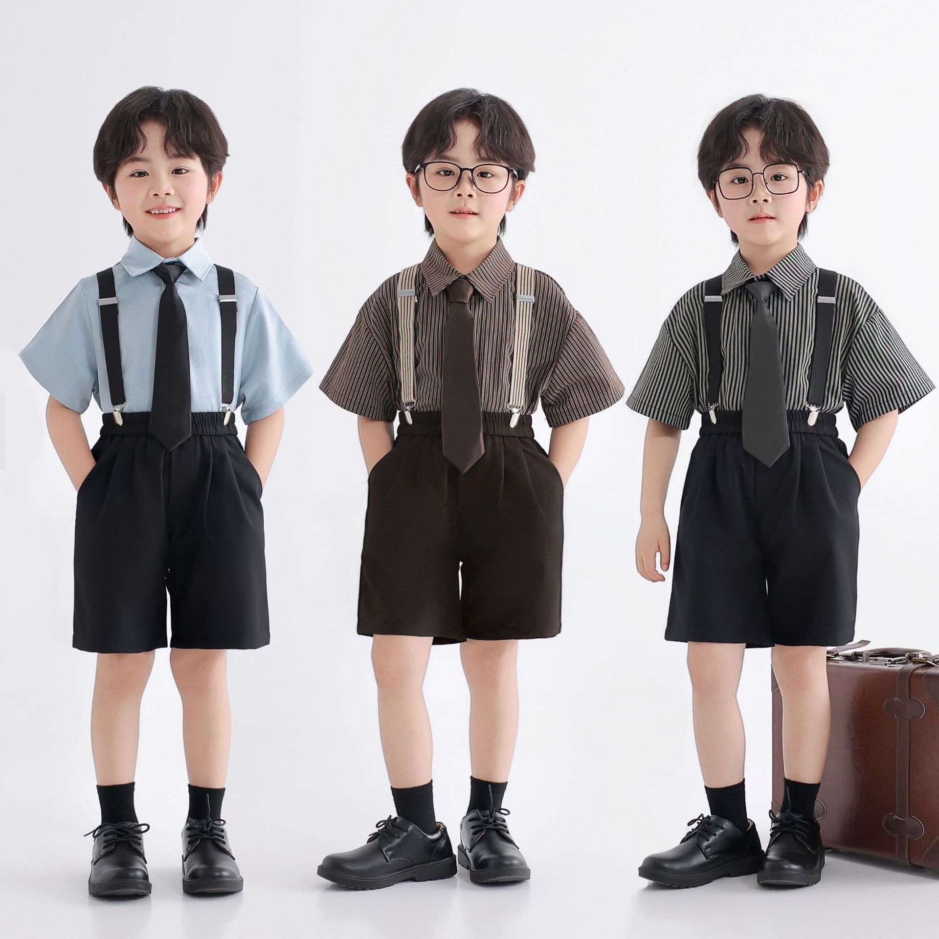 【福利新款】背带裤套装夏季英伦小童幼儿园演出表演主持人生日花童