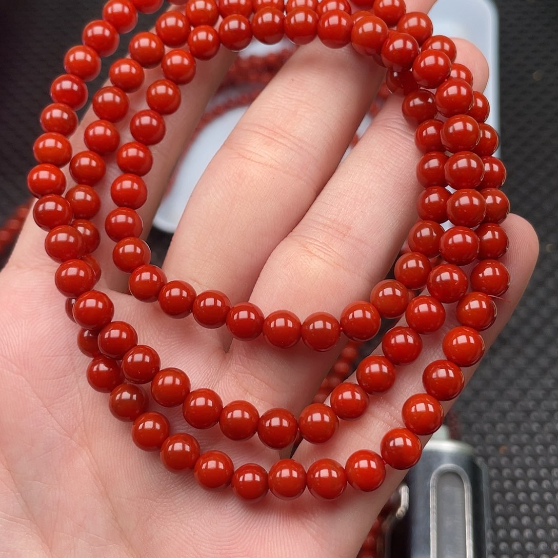 南红玛瑙未镶嵌6mm柿子红圆珠108颗长链