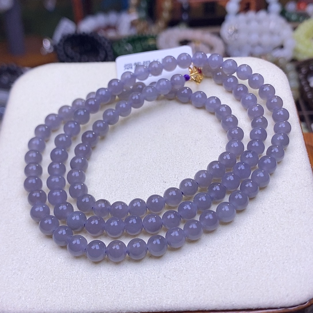 和田玉未镶嵌颈饰浓烟紫老矿料项链5.5mm