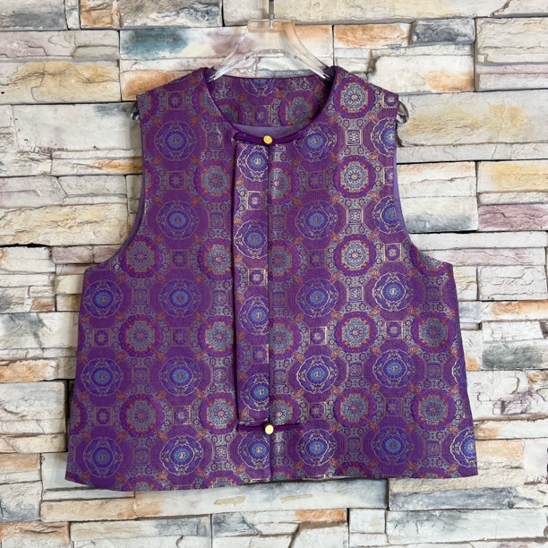 新款紫八达宋锦新中式马甲女中国风复古民族风坎肩汉服