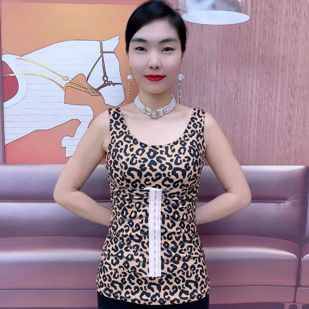新款豹纹排扣衣保暖显瘦保暖上衣带杯罩内穿打底衣