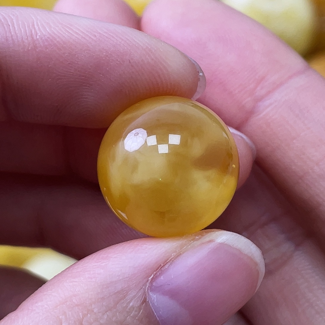 蜜蜡未镶嵌珠宝奇石16.9mm橘金白妖花 福利款