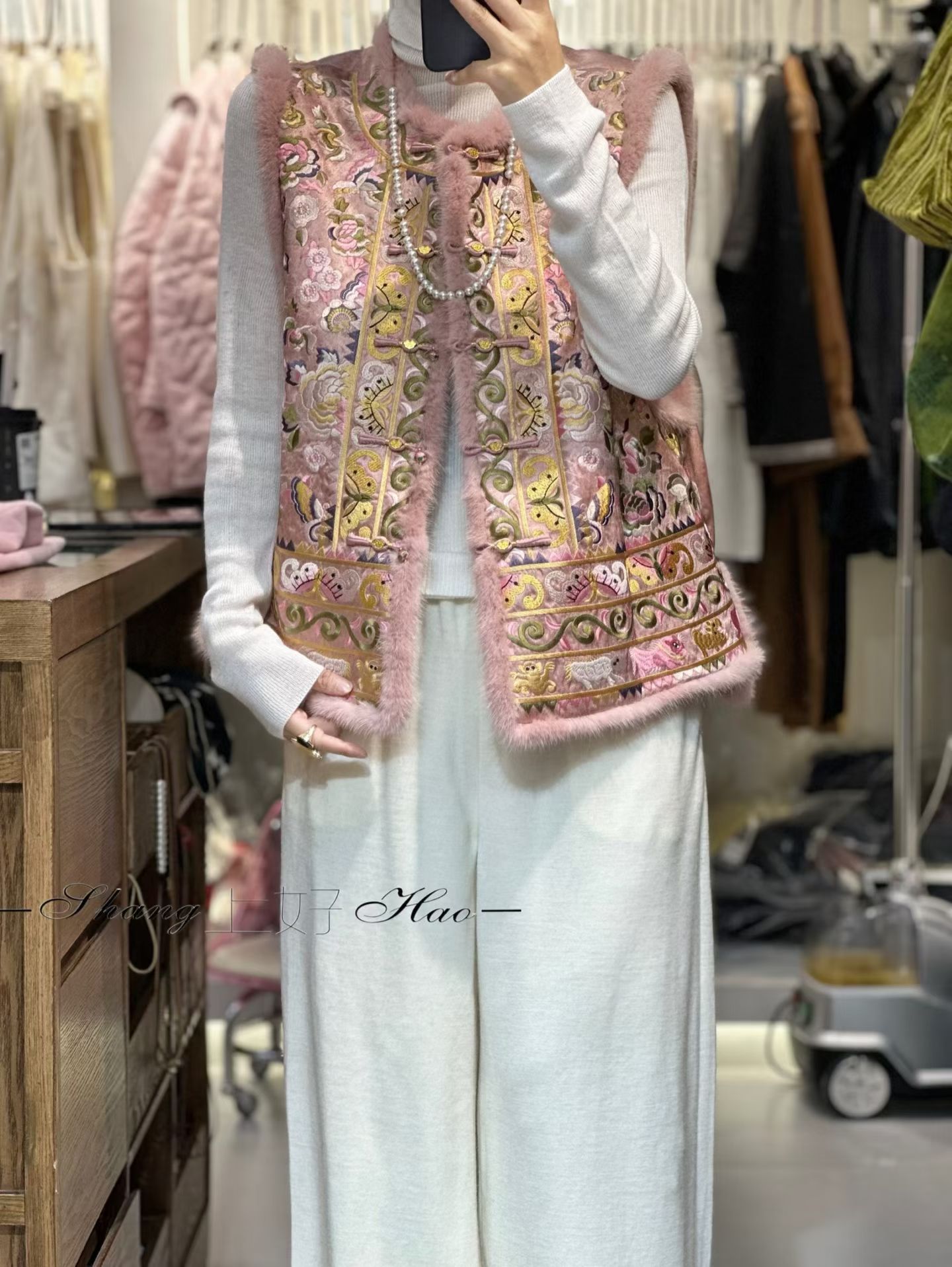 【灼灼其华重工高定刺绣醋酸水貂毛马甲】2025新款国风重工定制马甲