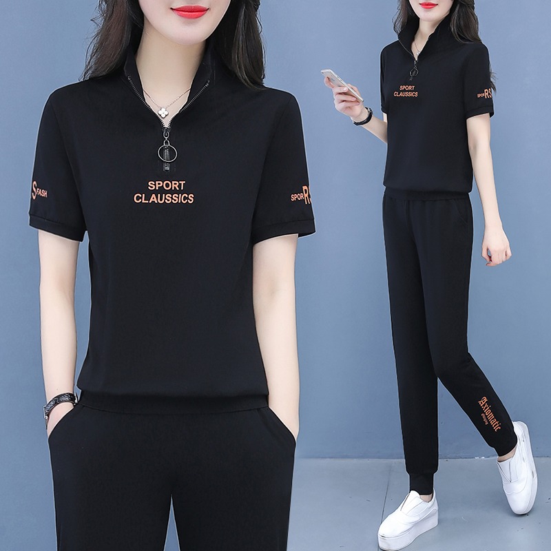 艾格运动套装女夏季2025新款百搭时尚休闲服短袖女夏天宽松两件套
