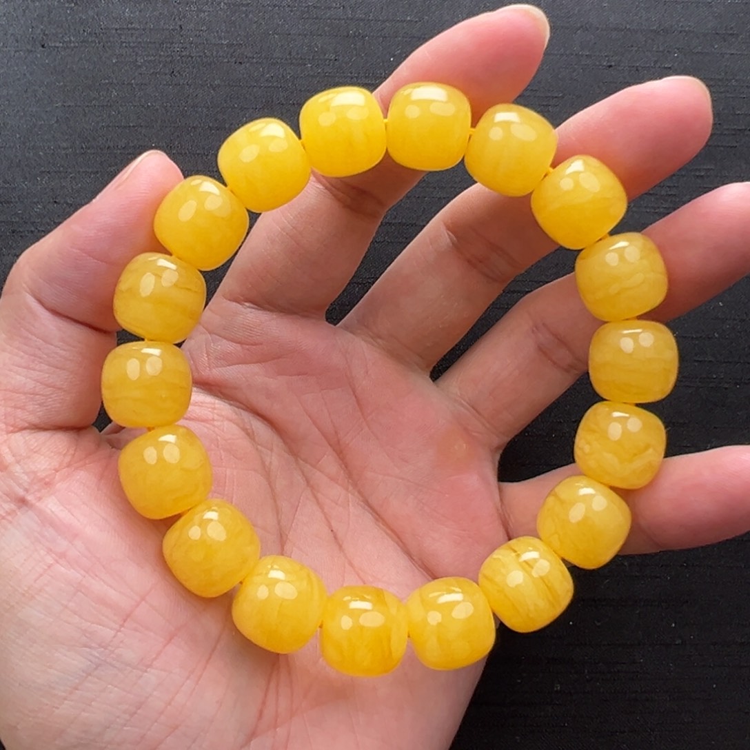 琥珀未镶嵌裸石焦皮橘红浓蜡同料手串13mm