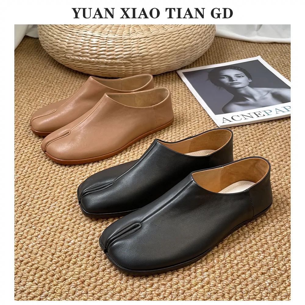 经典2024马家tabi分趾鞋女单鞋休闲软皮真皮羊皮可踩跟平地奶奶鞋