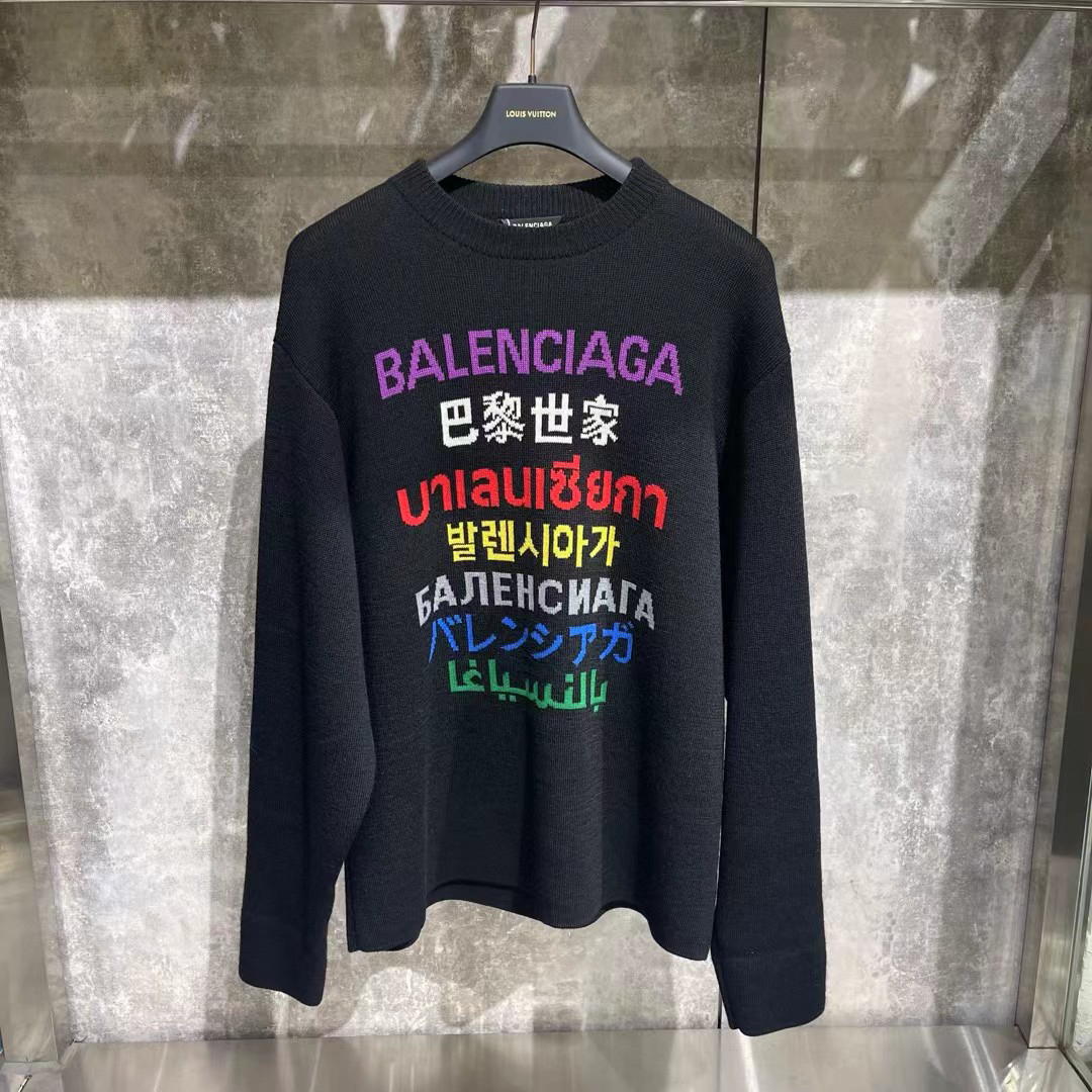 99新 Balenciaga/巴黎世家 s码/男士/长袖/时尚七国标语毛衣
