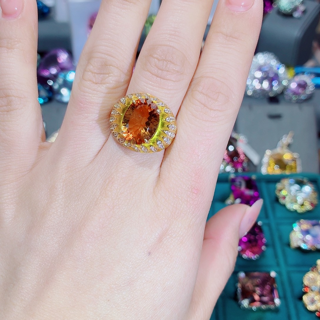 黄晶戒指银S925镶嵌戒指