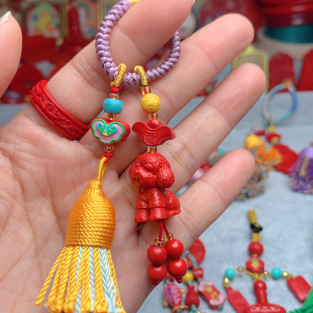 天然辰砂工艺品朱砂钥匙扣包包挂