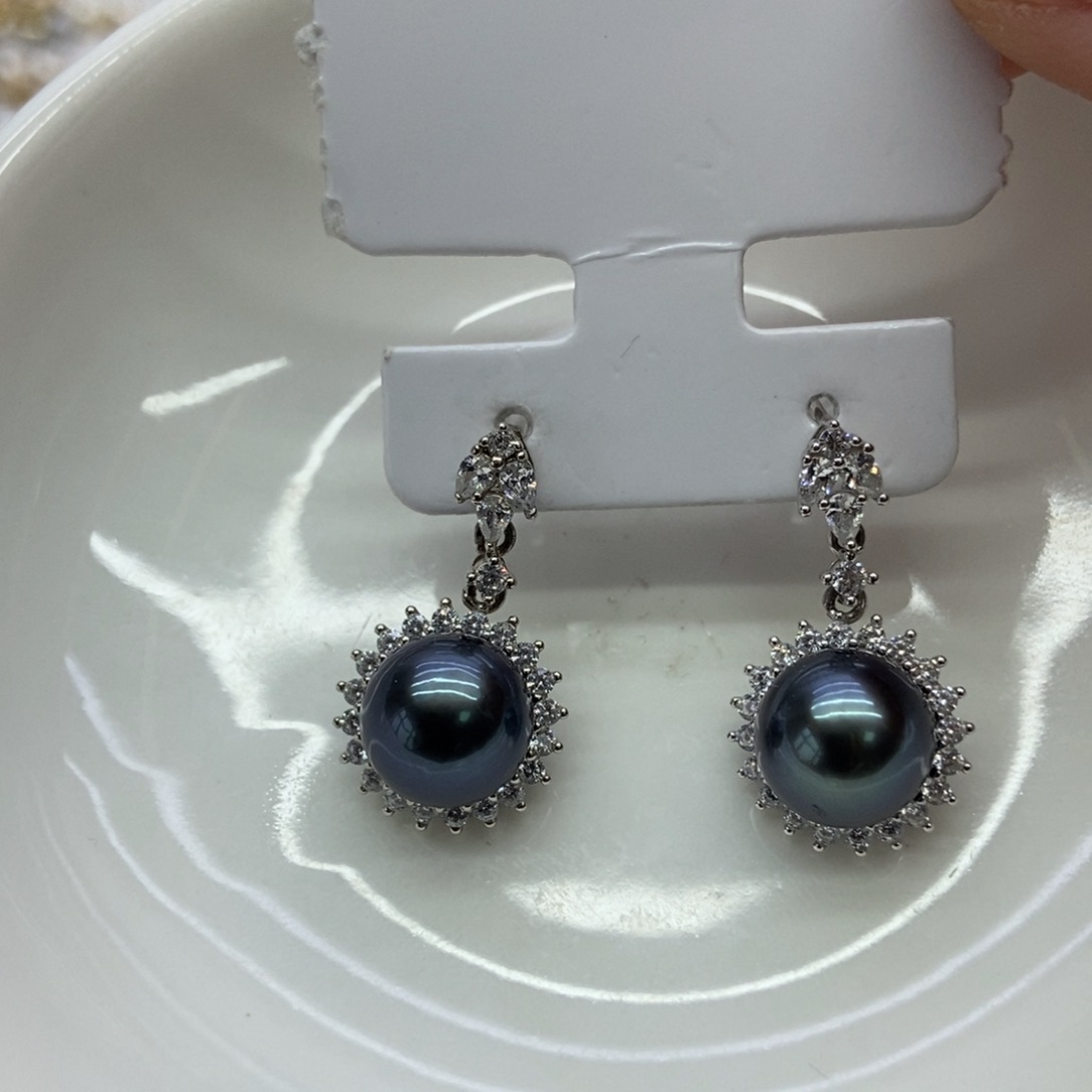 海水珍珠耳饰银S925镶嵌