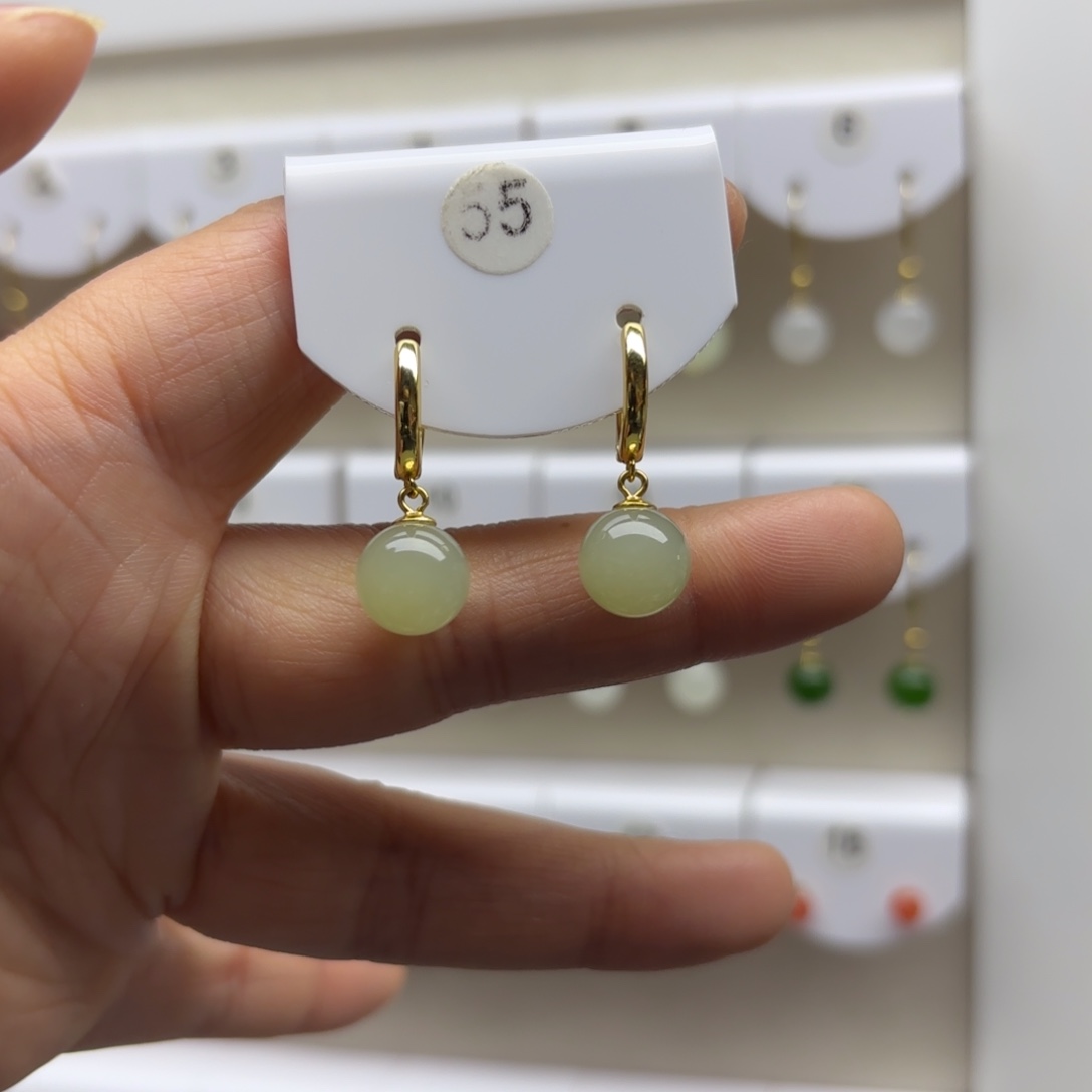 和田玉银S925镶嵌耳饰