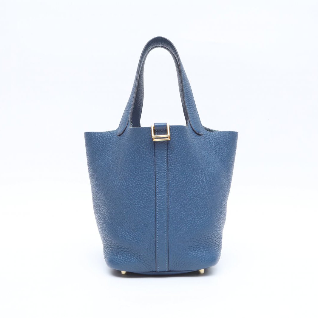 99新 Hermes/爱马仕 小花攀攀18 菜篮子 普鲁士蓝 TC皮 Y刻 金扣 