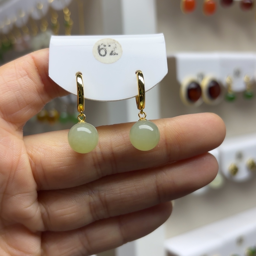 和田玉银S925镶嵌耳饰