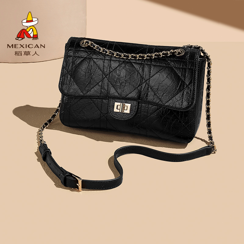 稻草人复古千金小方包新款秋冬小众链条斜挎包菱格通勤便携包女包