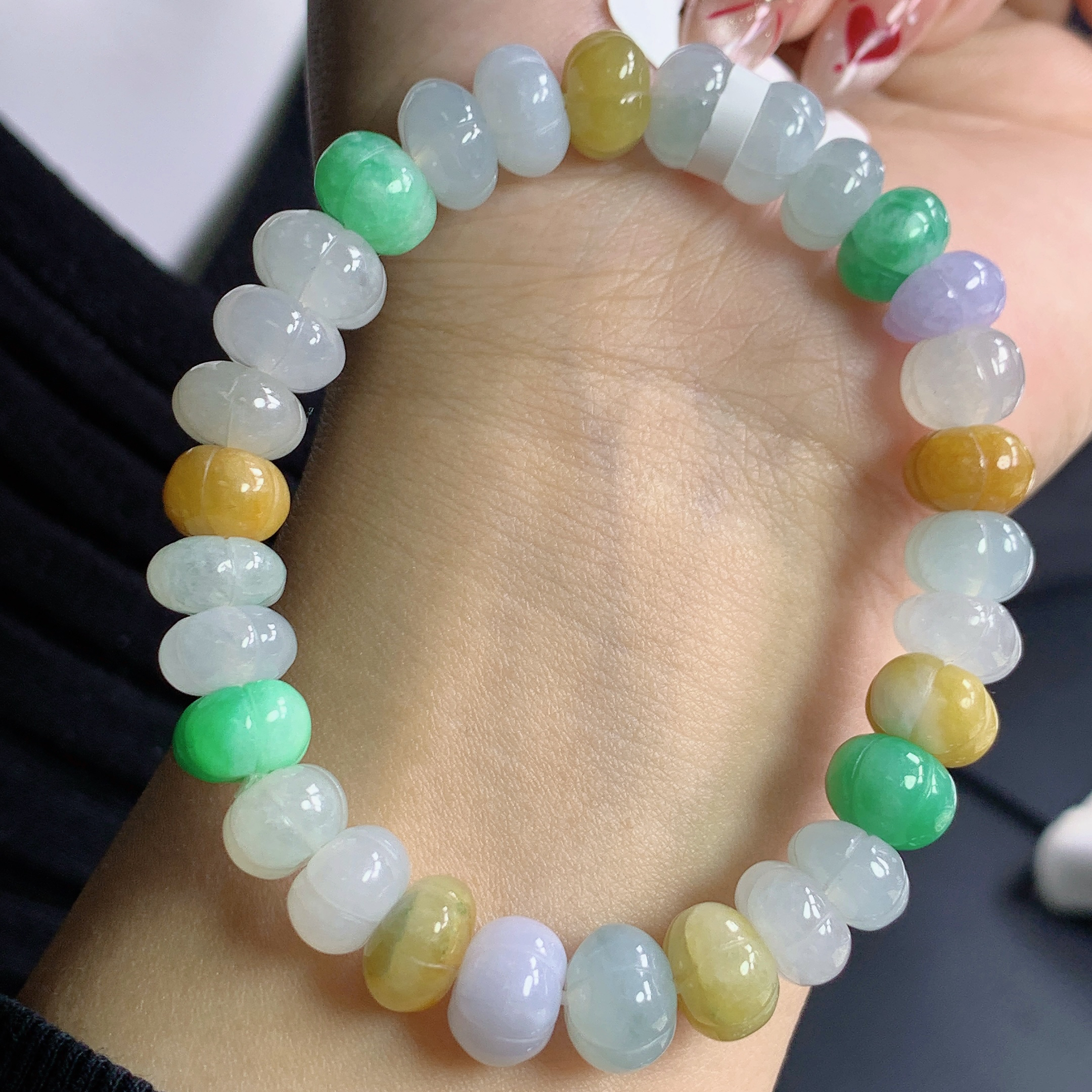 天然缅甸A货翡翠玉石珠宝老坑冰胶多宝南瓜珠手串手链j尺寸9+配证