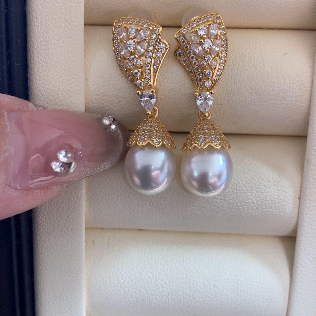 海水珍珠耳饰银S925镶嵌