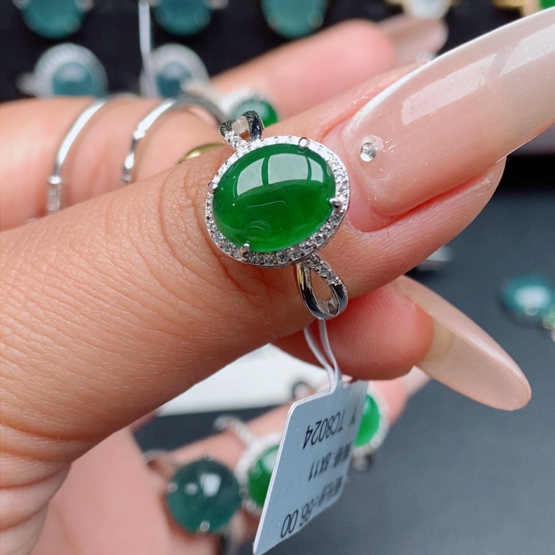 翡翠戒指银S925镶嵌85884