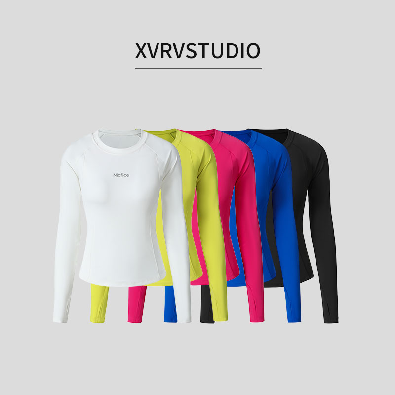 XVRV【秋上新】2025速干运动T恤跑步健身跳操立体印花高弹上衣长袖