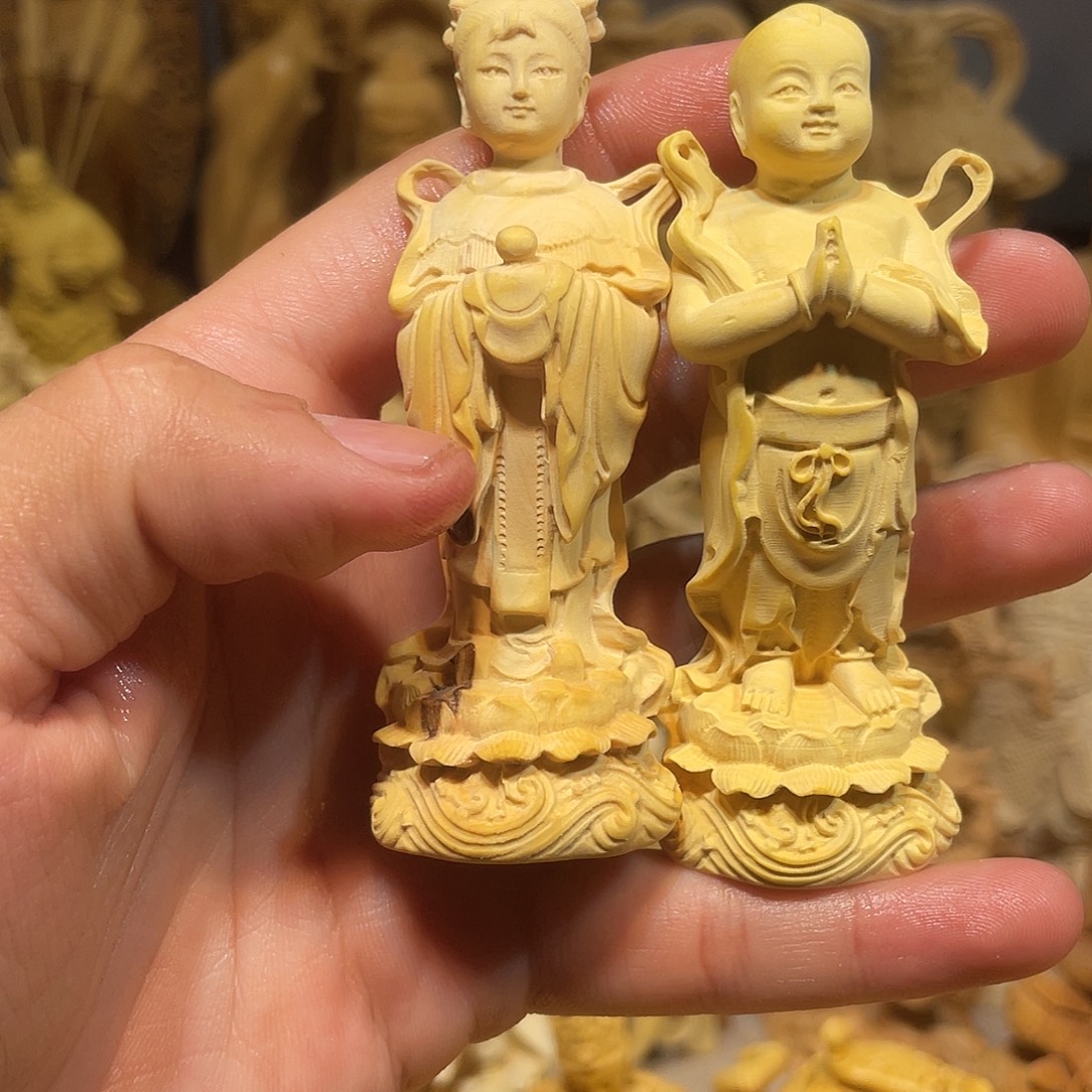 黄杨木小瑕疵金童玉女