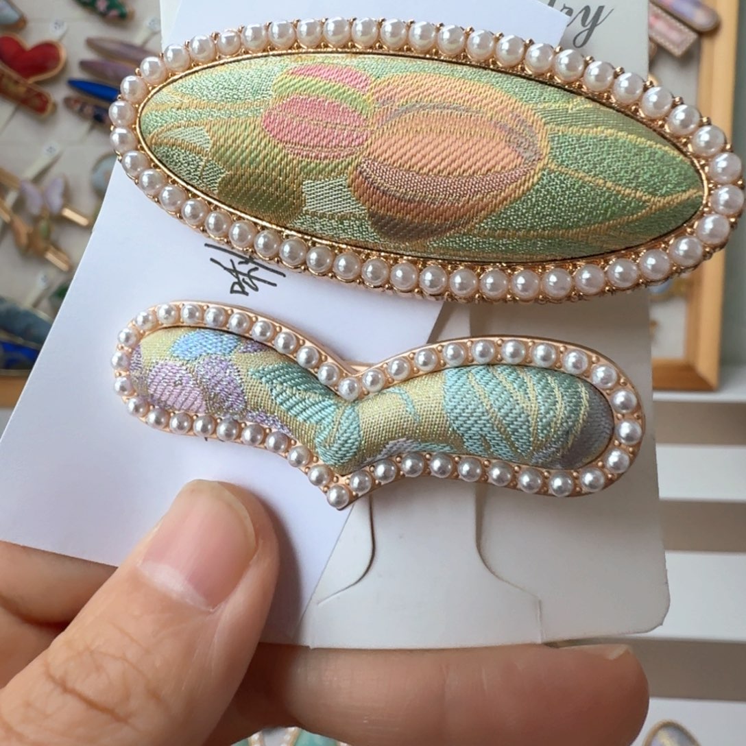 皮质铁合金好看的宋锦发夹呦