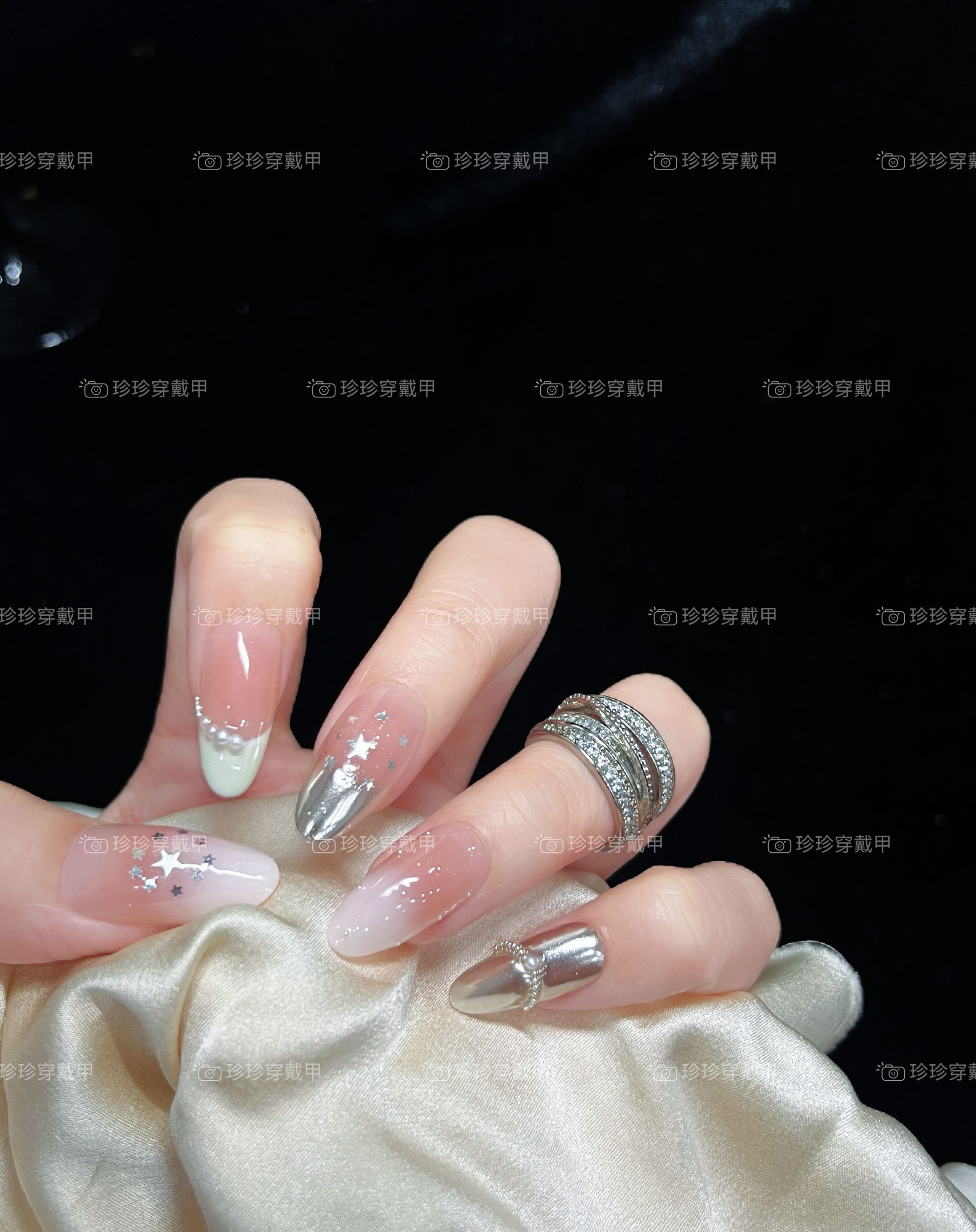 【星际引力】珍珍手工穿戴甲气质ins风魔镜粉渐变奶黄法式珍珠星星