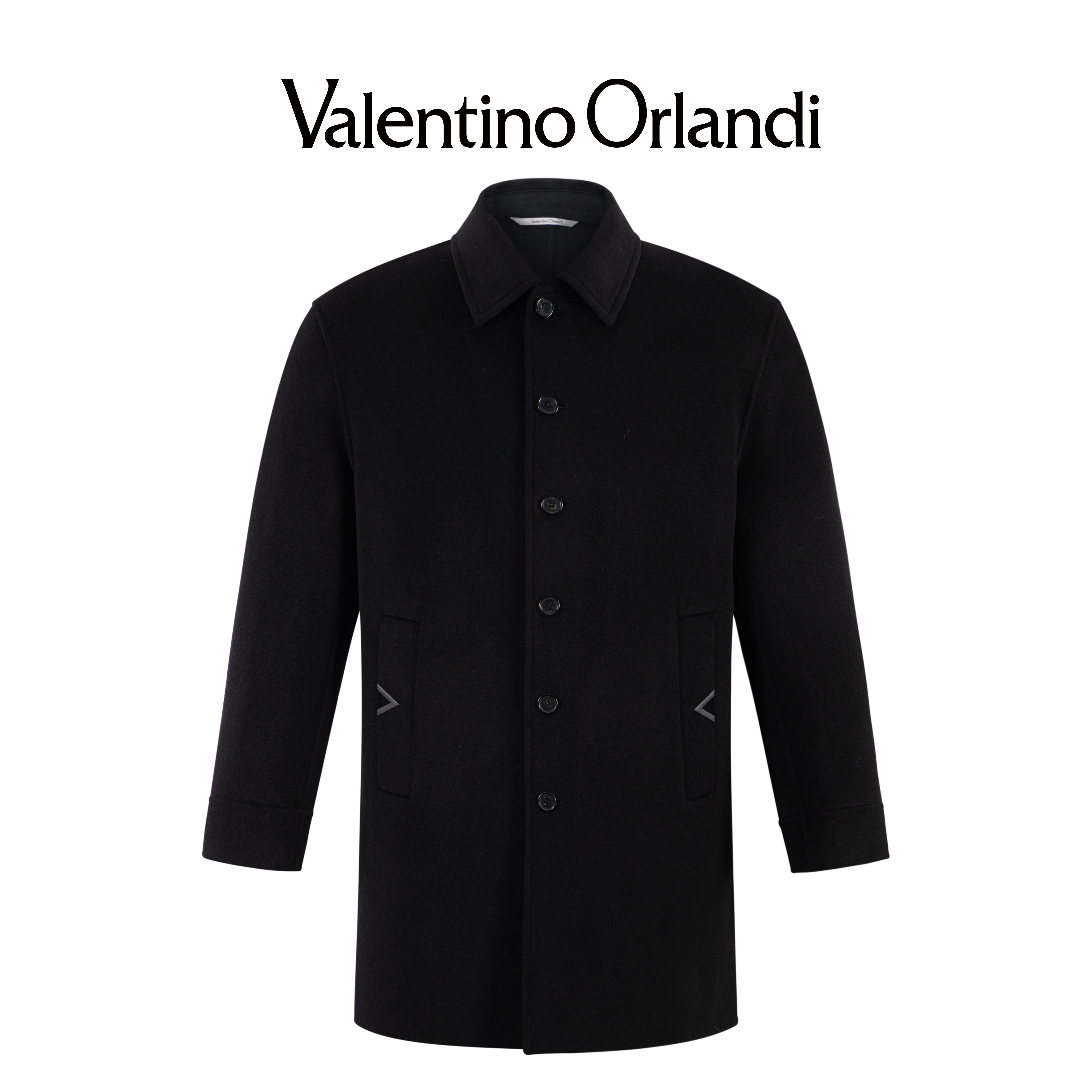 Valentino orlandi男士秋冬B版简约商务金属V标绵羊毛毛呢外套