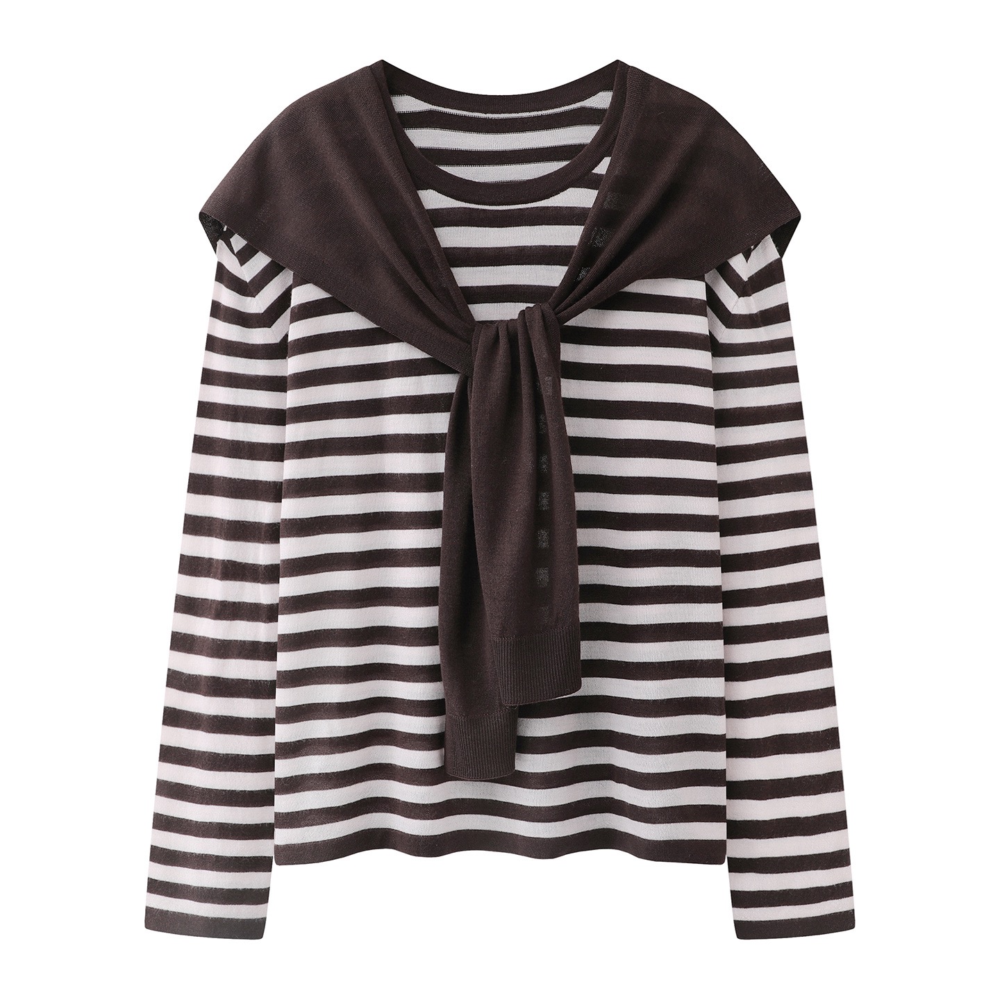 2026春季新品款复古海军领两件套条纹针织衫毛衣女7199