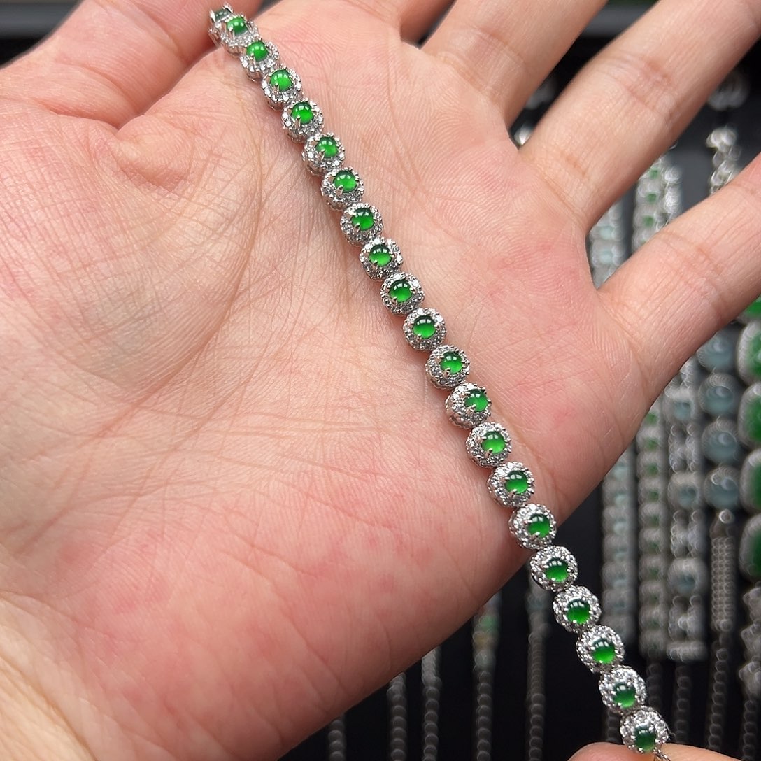 怪***吃翡翠银S925镶嵌手链