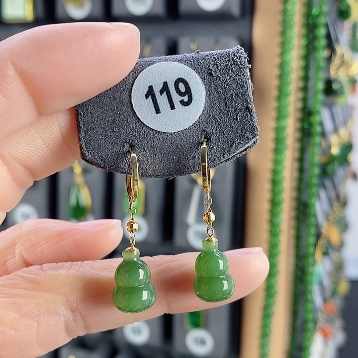 和田玉耳饰18K金镶嵌