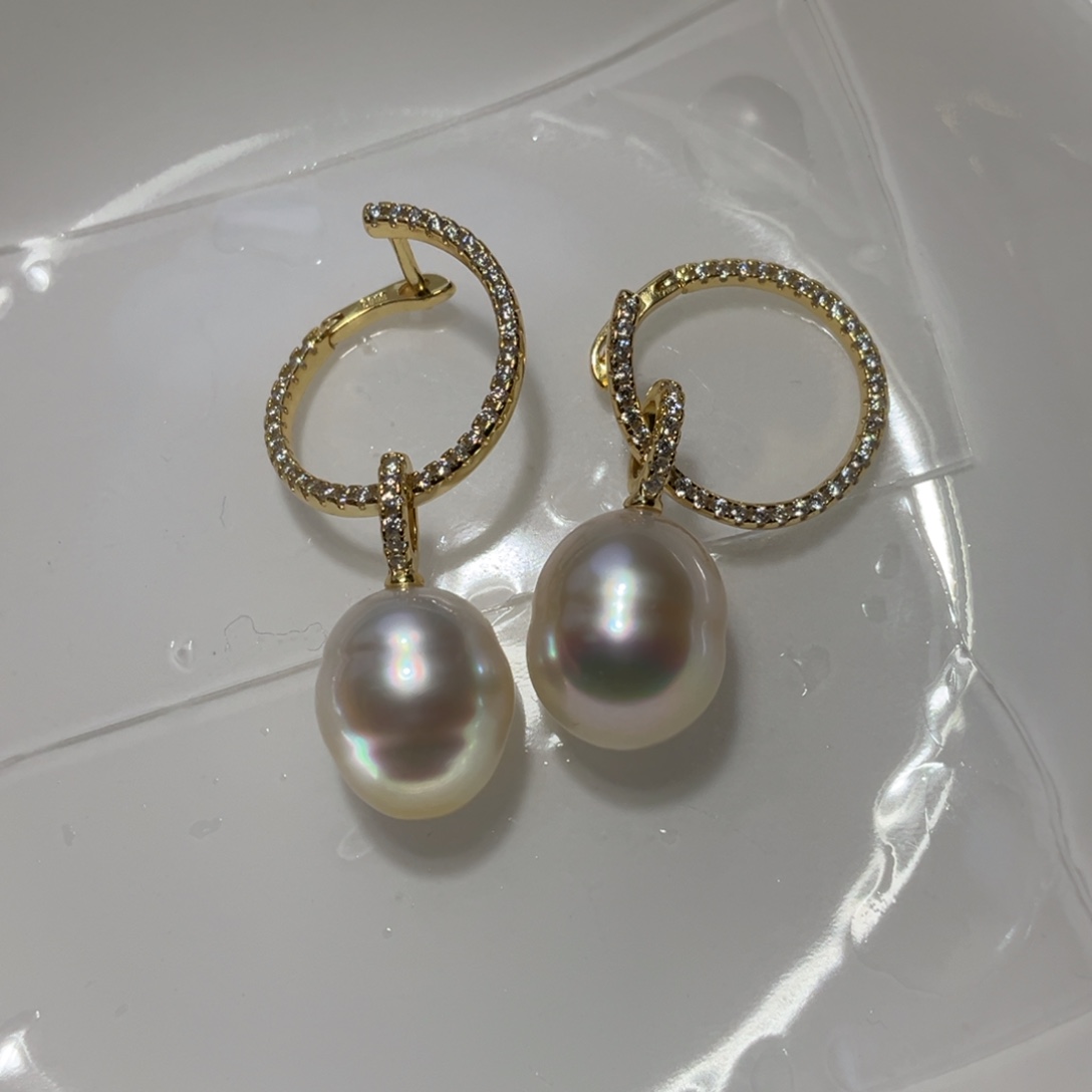 海水珍珠耳饰银S925镶嵌