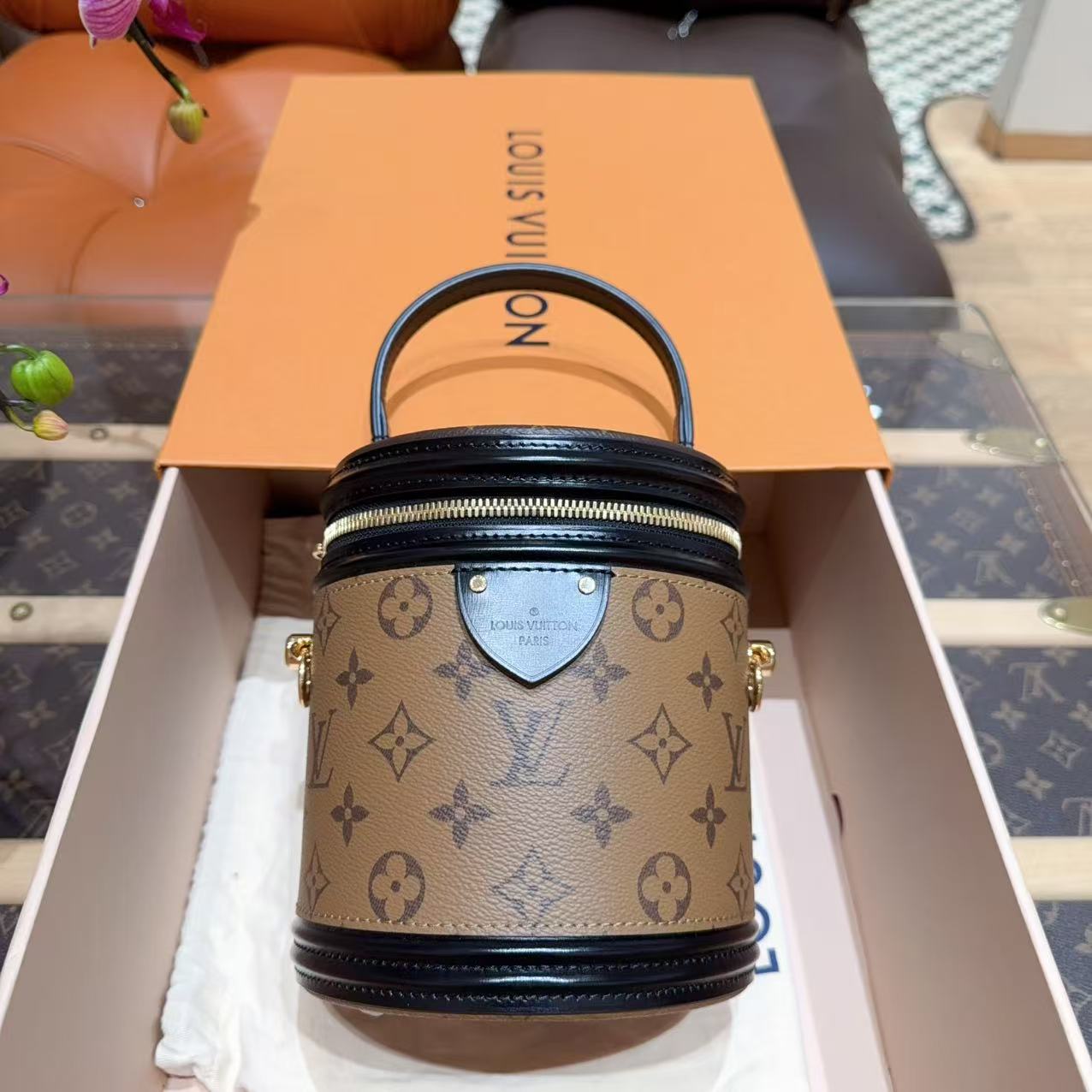 未使用 LouisVuitton/路易威登 发财桶老花棕色手提 水桶包
