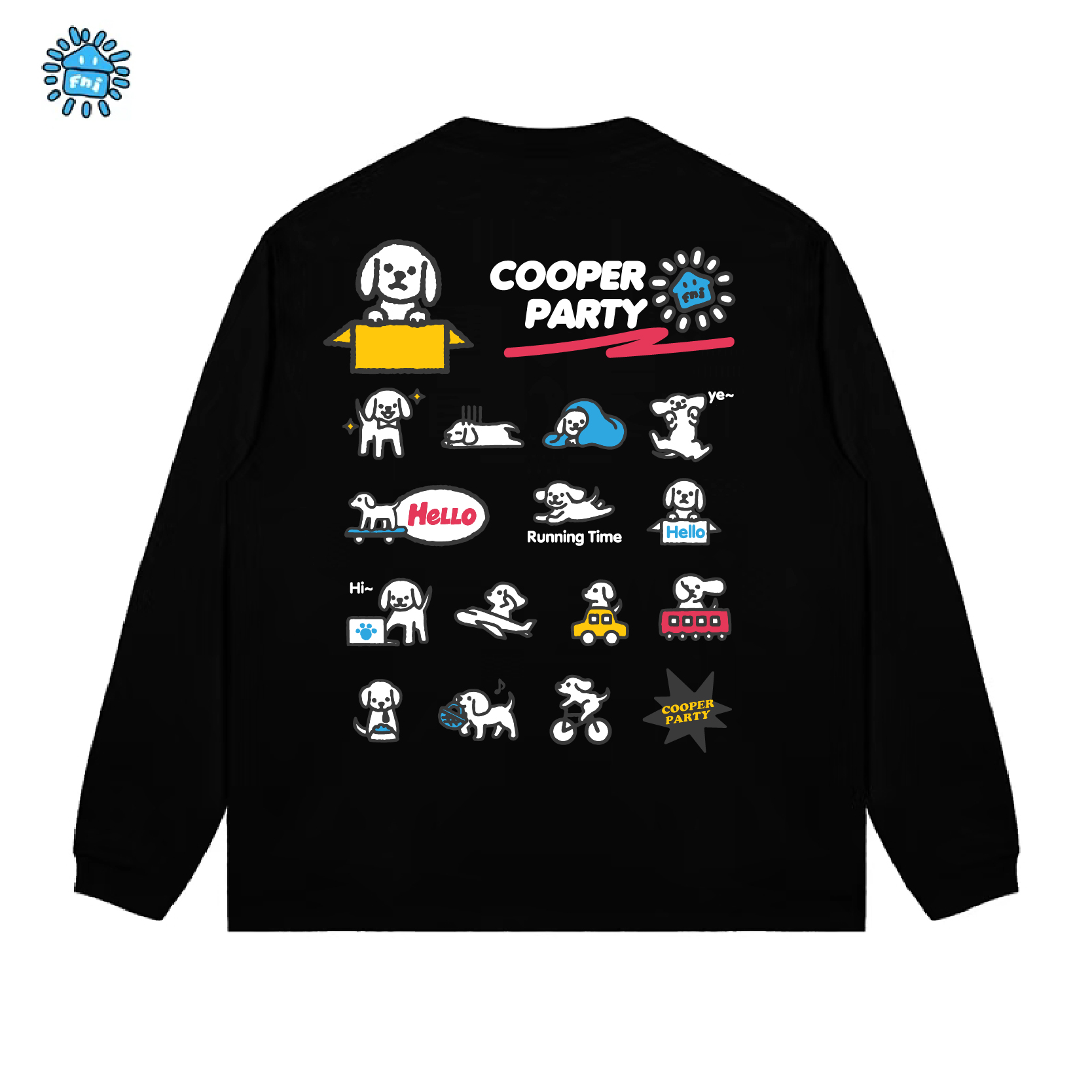 FNIcooper（狗狗集合）纯棉长袖男女情侣T恤趣味卡通重磅秋宽松发泡