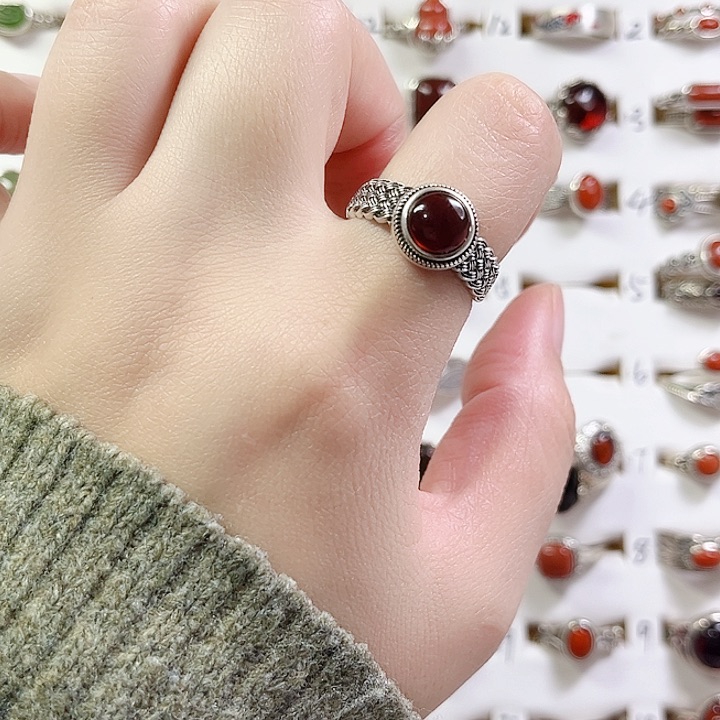 血珀戒指银S925镶嵌天然