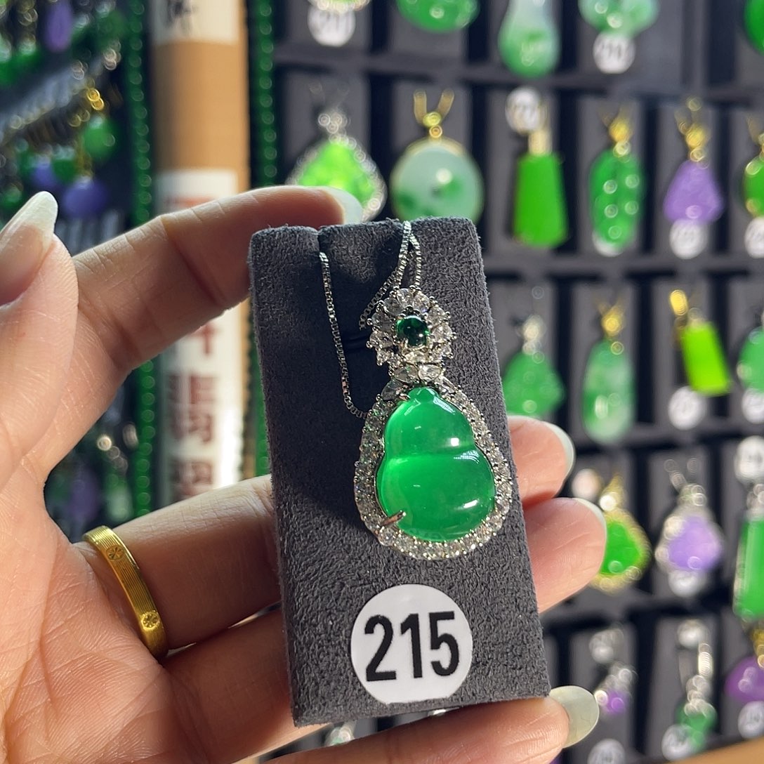 翡翠银S925镀金镶嵌耳饰215