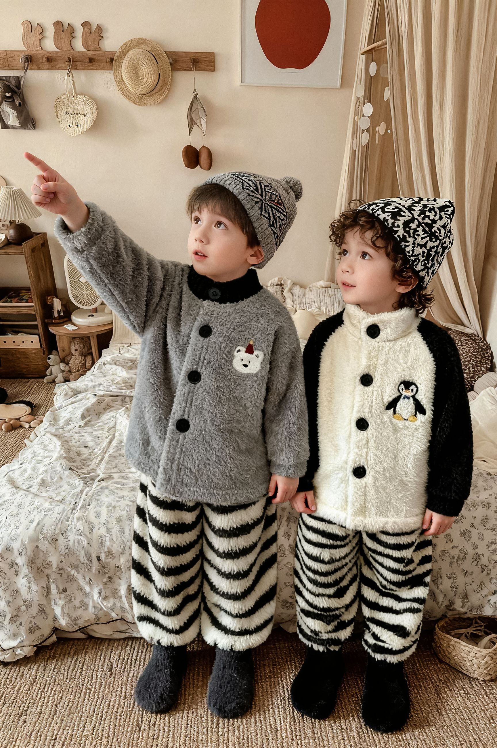 「亲子款」半边绒甜妹可爱家居服套装2025秋冬男女童睡衣276-男童