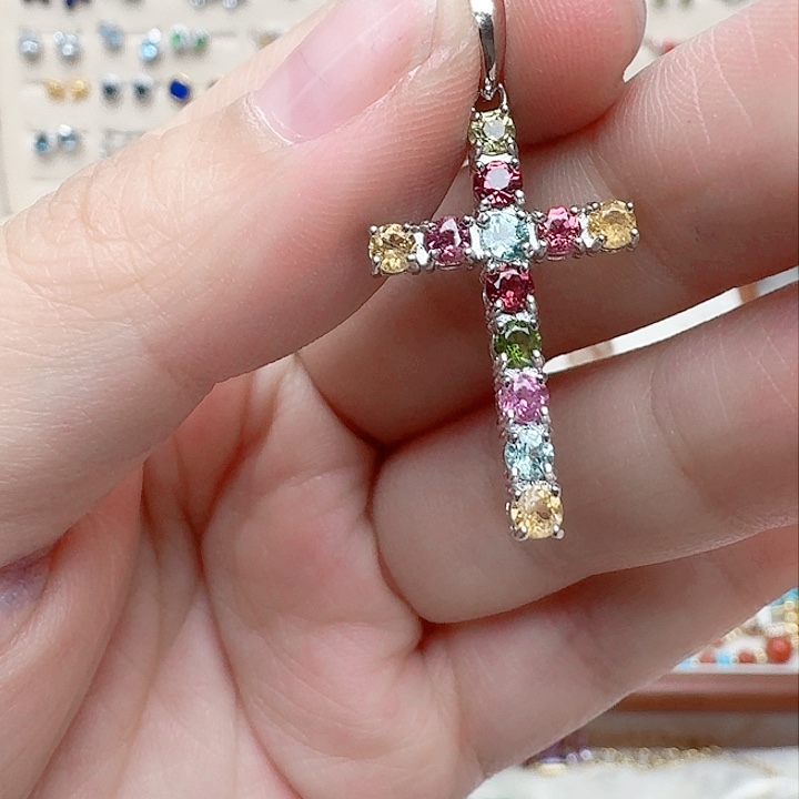 碧玺吊坠(不含链)银S925镶嵌吊坠