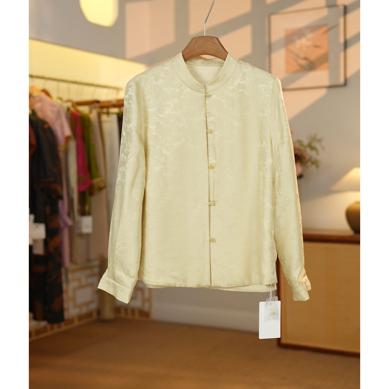 【桑波缎提花】2025秋冬新款新中式桑蚕丝立领夹棉加厚上衣F25339-2