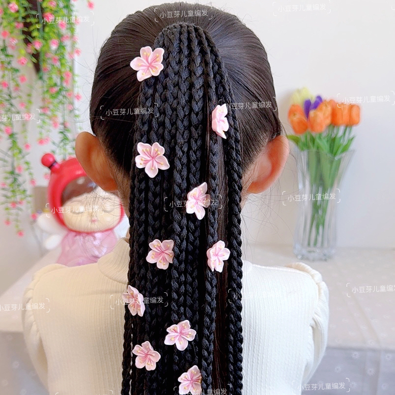 儿童发饰 春日氛围感粉色樱花马尾辫