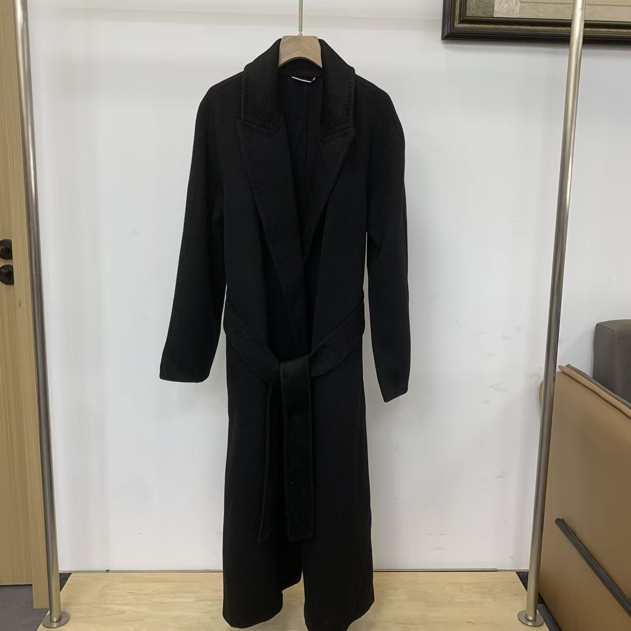 （向）女中长款羊毛外套黑天鹅大衣大衣黑色气质休闲 时尚大气