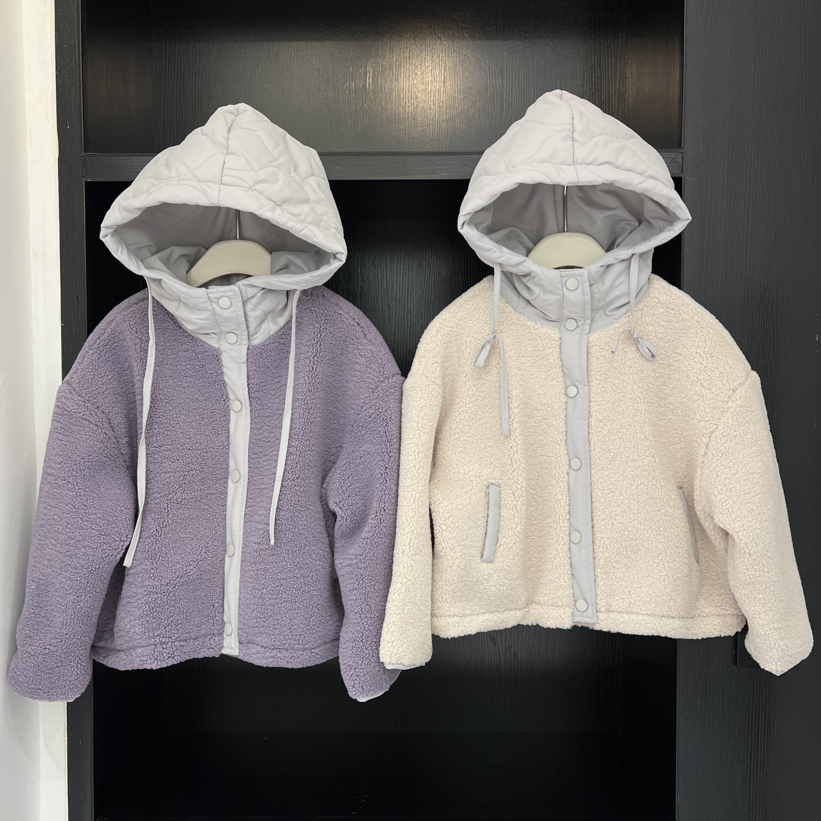 韩系拼色毛毛外套