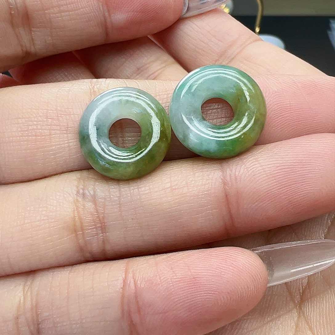 翡翠耳饰未镶嵌天然缅甸A货翡翠