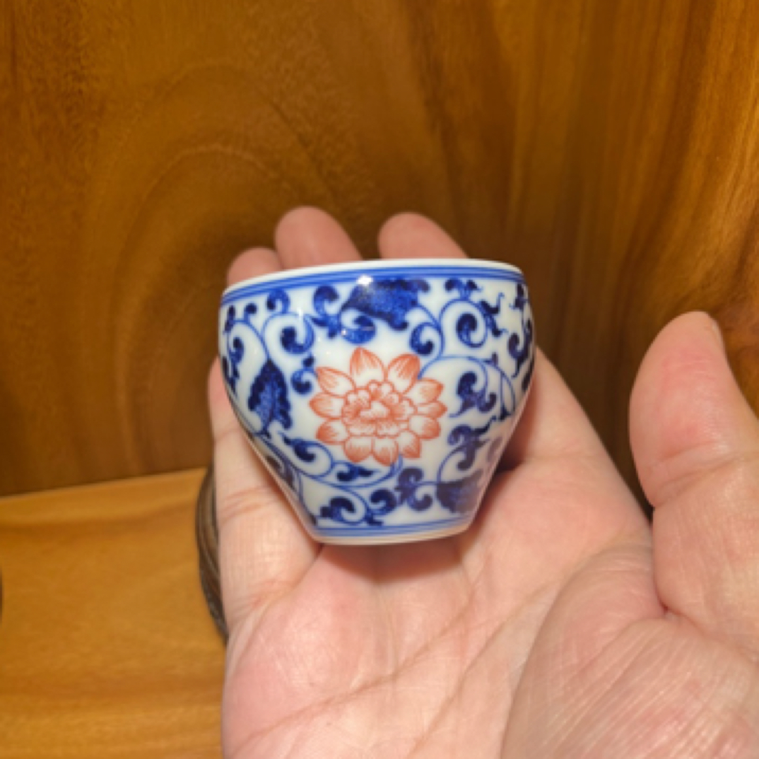 熙工坊 陶瓷手绘主人杯 青花釉里红缠枝花全手工 景德镇高温瓷