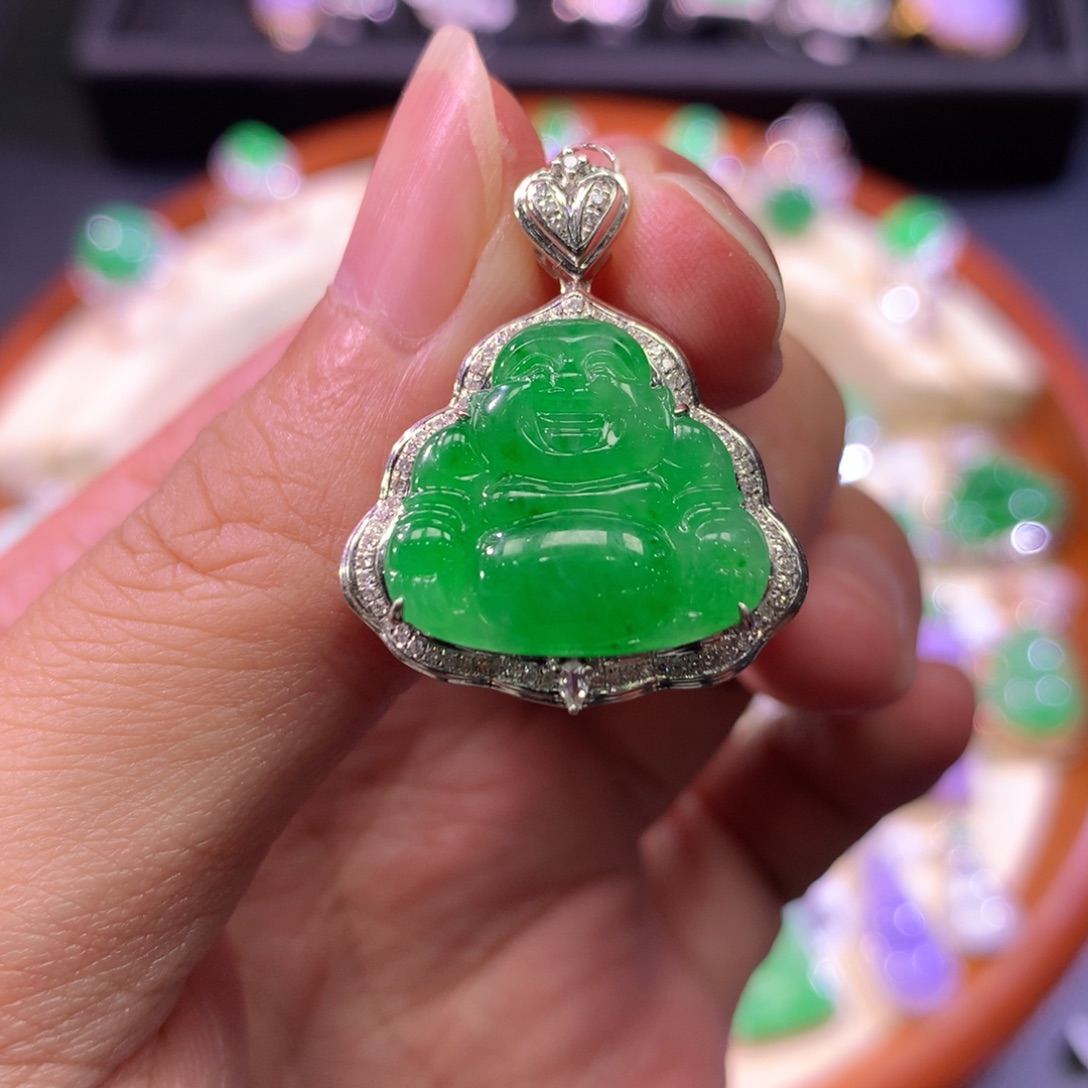 翡翠18K金镶嵌吊坠(不含链)