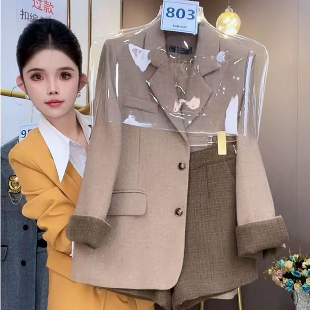 2025新款高级感拼接西外套短款休闲时尚气质套装女