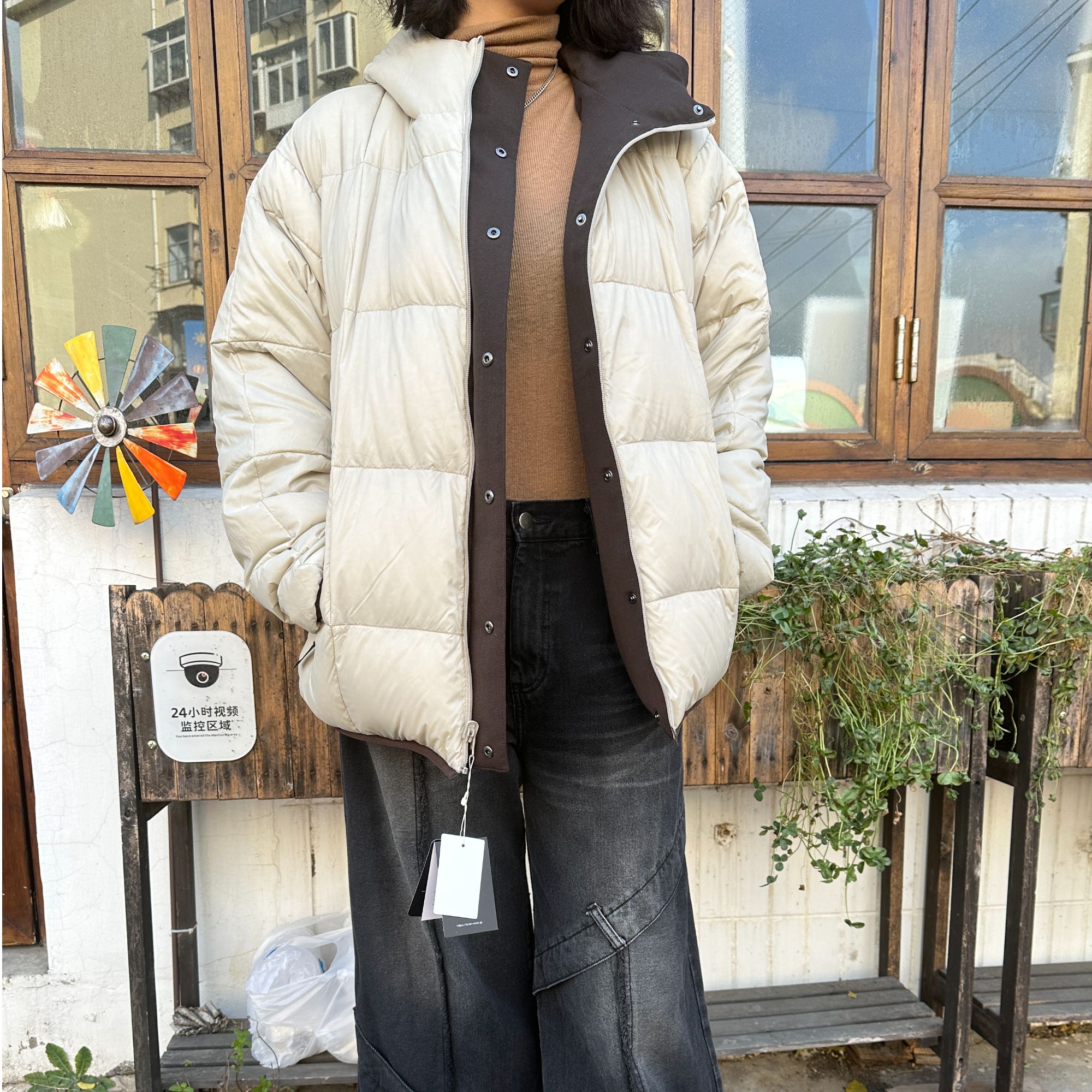 格拉米奇家日系正反两穿夹克正反两穿男女同款连帽保暖冬季