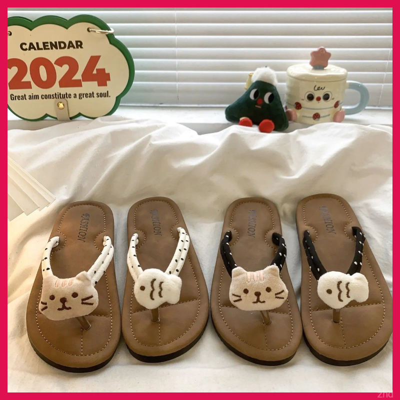 ins可爱kt波点2025新款平跟百搭夹脚夏季鞋子女ins潮牌百搭