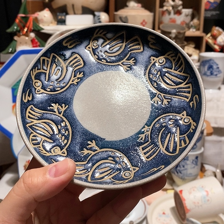 陶胎手捏小鸟蛋糕盘