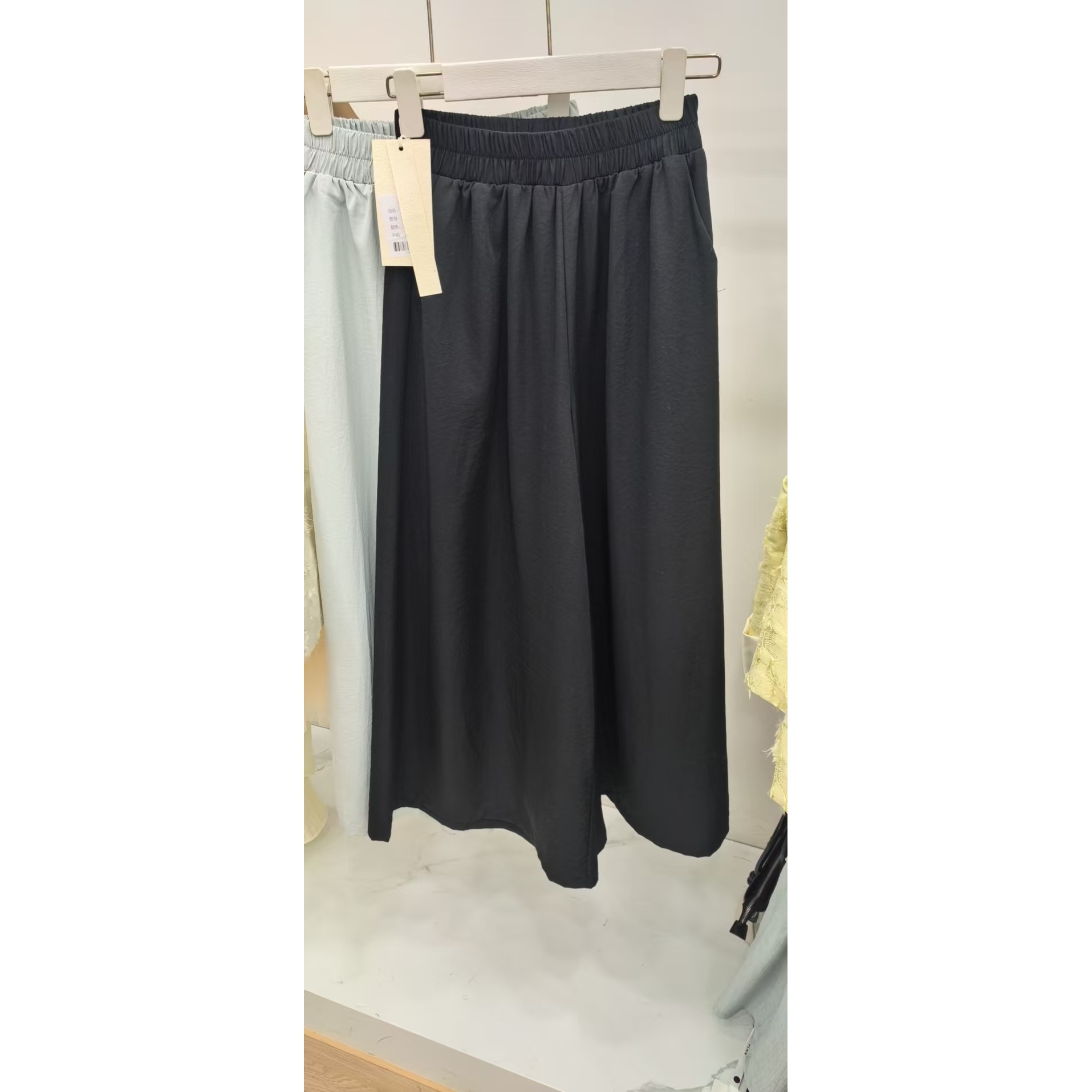 夏季新款高腰宽松显瘦时尚百搭简约纯色休闲阔腿裤8053