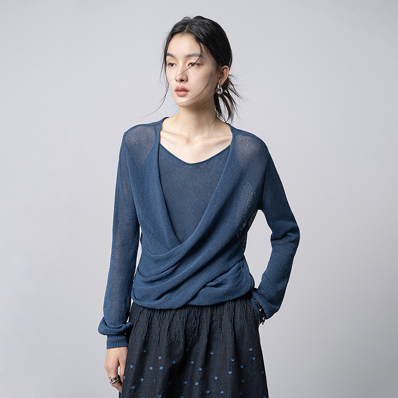 生活在左 自由松弛|毛织上衣交叠艺术感两件套2026早春新款套装女