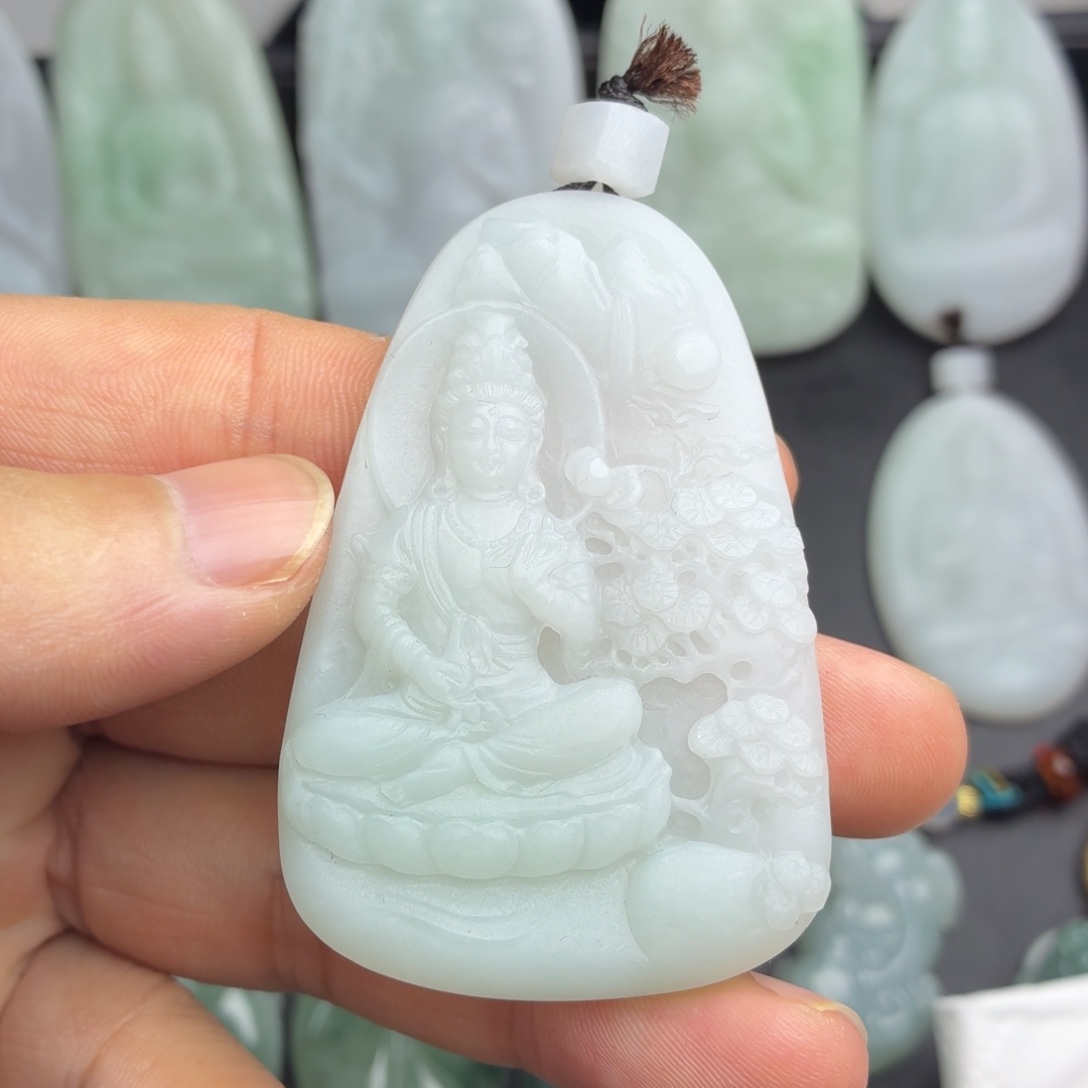 定制翡翠未镶嵌缅A翡翠人物牌